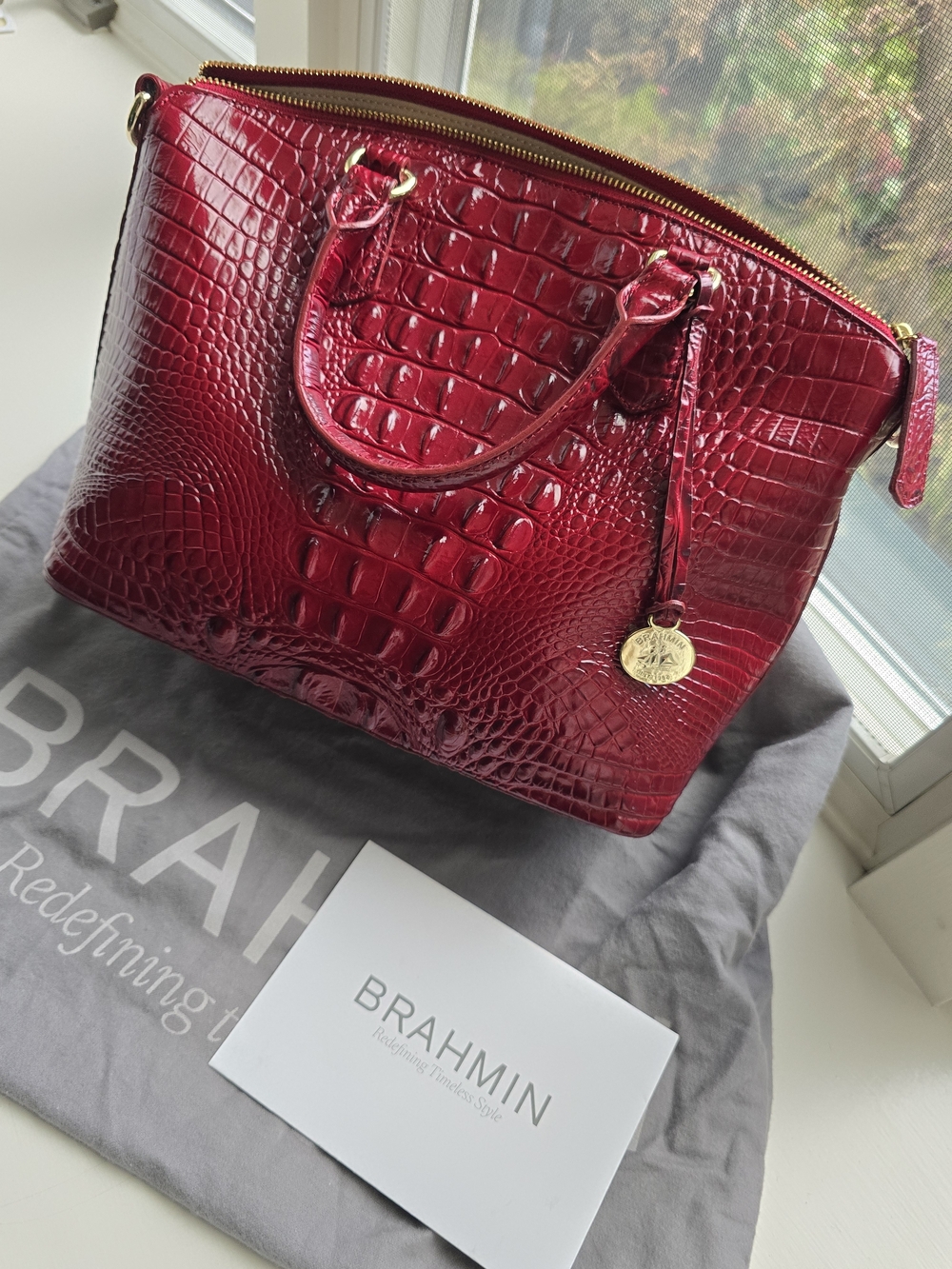 Brahmin Glossy Ruby Croc-Embossed Satchel